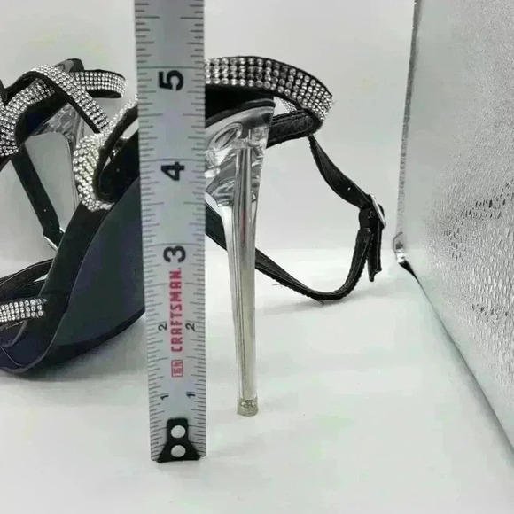 Beautiful Miss Lola Black EMBELLISHED STRAP Clear Heels Open Toe Size 6 - Picture 8 of 11